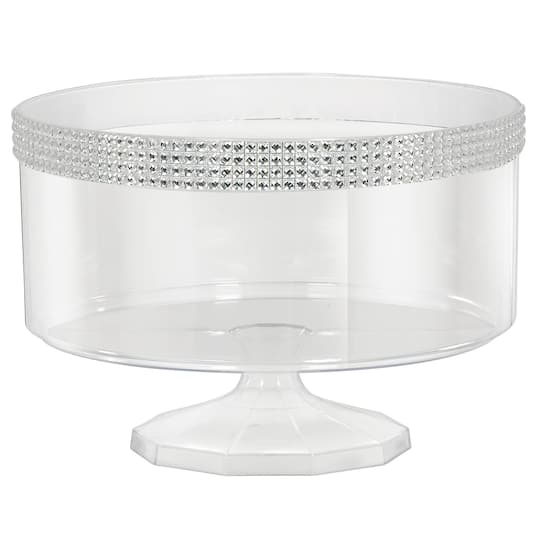 7.5&#x22; Large Clear Plastic Trifle Container with Silver Gems, 2ct.